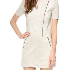 BCBGMaxAzria Faux Suede Heather Zipper Mini Dress Cream Size Small Casual Fall